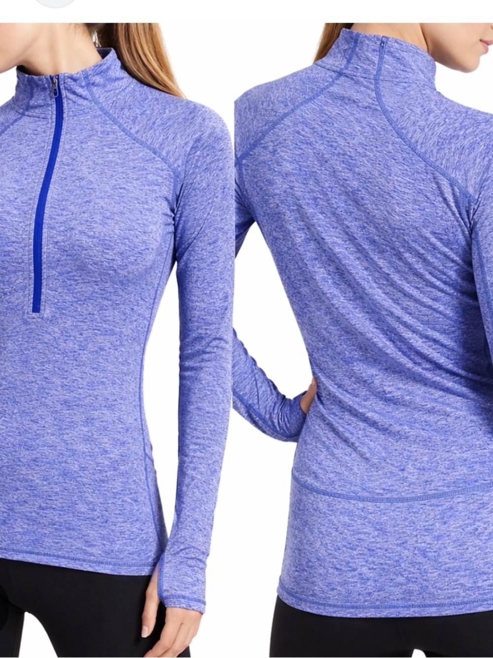 Athleta Heather Periwinkle-Lavender Quarter Zip Long Sleeve Top